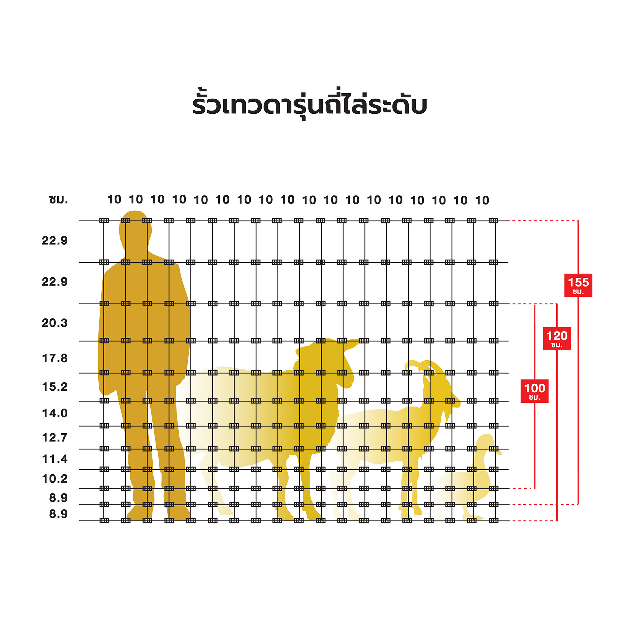 รั้วตาข่ายเทวดารุ่นถี่ไล่ระดับ รั้วตาข่ายถักปม ถี่ 4 นิ้ว ไล่ระดับ ล้อมสัตว์ ล้อมฟาร์ม รั้วปศุสัตว์